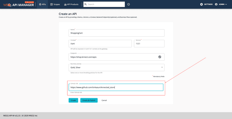 Publisher WSO2 APIM create api